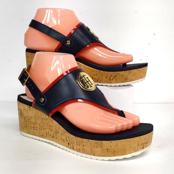 Tommy Hilfiger Shoes - New Women's Tommy Hilfiger 7 1/2 Navy blue & Red cork wedge platform sandals